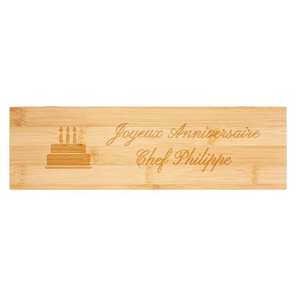 Ocadeau 2 cuchillos de cocinero con caja de madera personalizada - Grabación de texto en caja de cuchillos de cocina - Caja de cuchillos de cocina personalizada