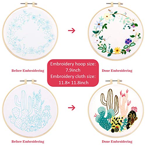 3 Pack Embroidery Kit for Beginners, Embroidery Starter Kit Cross Stitch Kits Beginner with Embroidery Patterns, Embroidery Hoops and Color Threads, Tools Kit