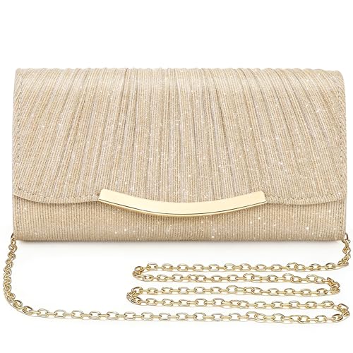 UBAYMAX Evening Bag Clutch Purse for Women Sparkly Sequin Envelope Crossbody Handbag with Detachable Chain Strap Ladies Wedding Party Prom Bridal Clutch Bags (Gold)
