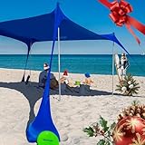 KAZZARY Beach Tent, UPF50+ 7.5x7 ft Sun Shade Canopy with Sandbags, 4 Stability Poles, Ground Pegs, Flying Disc Sand Shovel. Lightweight Sunshade Shelter, 7ft Tall for Camping Outdoor Trips and Sports