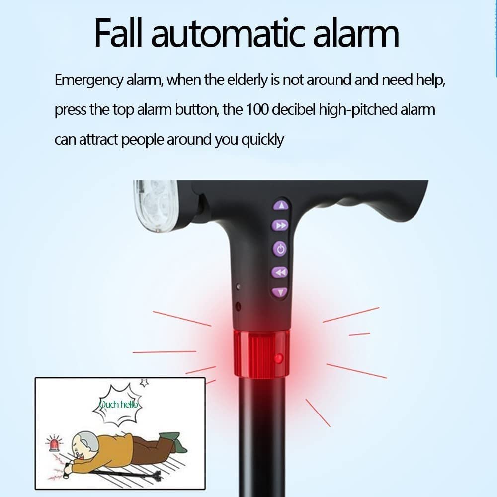 NA Bastón para Caminar con luz LED Ajustable con Alarma Ajuste de Altura Bastón para Caminar, Negro