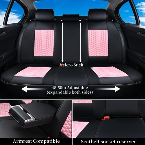 Image of Coverado Car Seat Covers Full Set, 5 Seats Universal Seat Covers for Cars, Breathable Fabric& Faux Leather Auto Seat Cushions, Front and Rear Seat Protectors Fit for Most Sedans SUV Truck, Pink