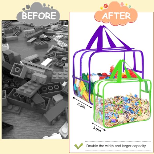 Image of 6 Colors Large Toy Storage Bags with Labels, Reusable Clear PVC Board Game Storage, Travel Waterproof Organizer Bags with Zipper for Building Blocks, Puzzle, Kids Books(3 large & 3 Widen X-Large)