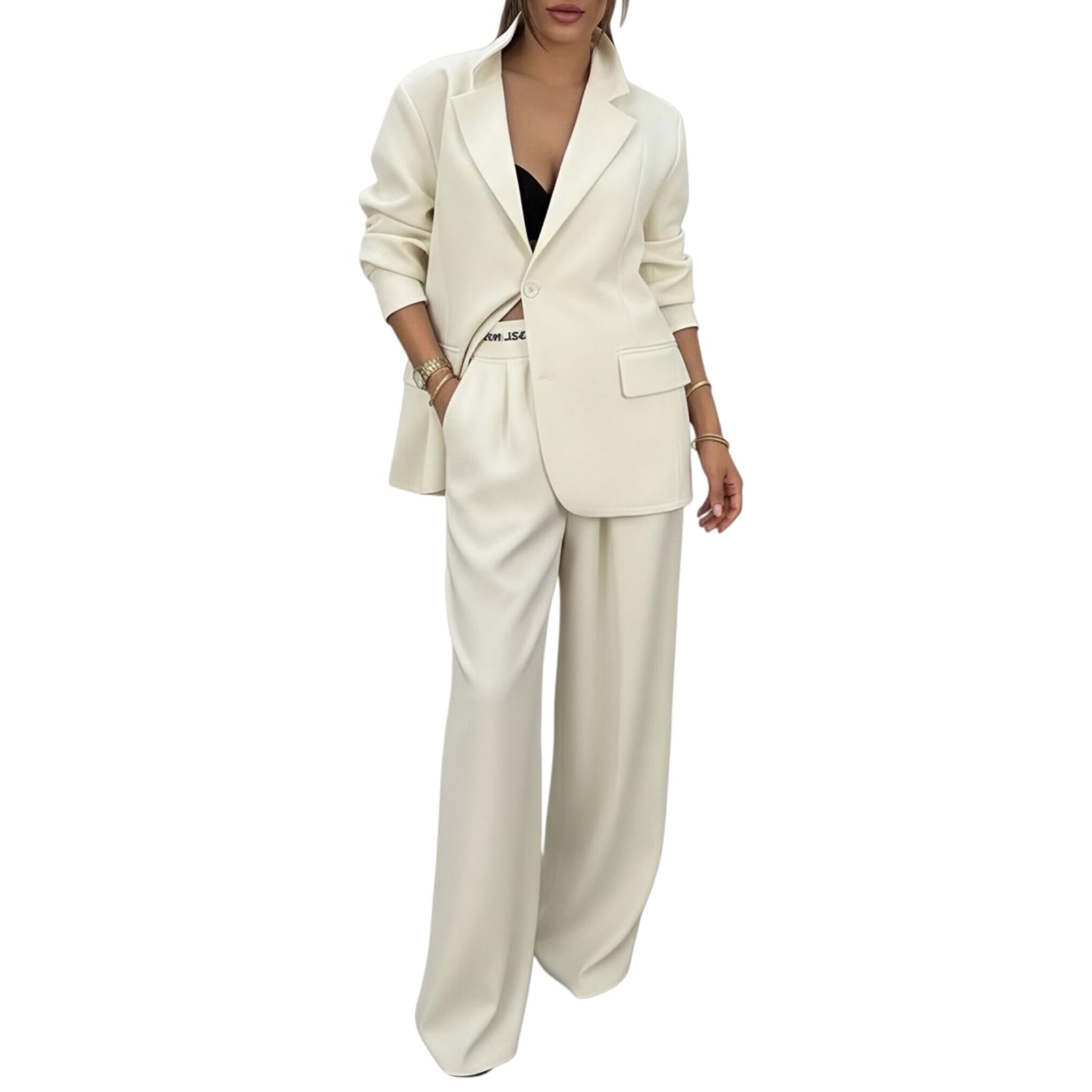 Two Piece Sets for Women Business Casual Blazer Outfits Oversized Blazer Jacket Wide Leg Dressy Pants Work Suit