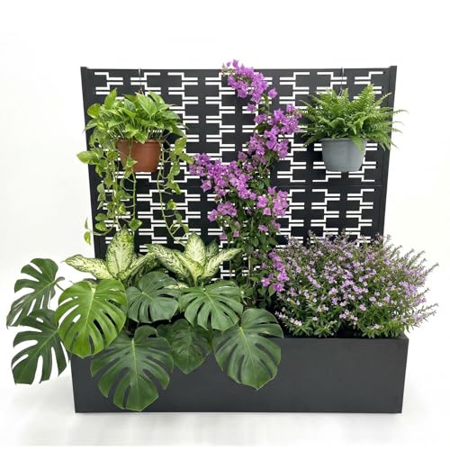 Garvee Metal Planter Box with Trellis, 45.7"x45"x15" Raised Garden Beds with Trellis for Climbing Plants Vegetables, Privacy Screen Planter Box with D