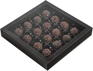 Restaurantware Sweet Vision 9.1 x 9.1 x 1.6 Inch Square Candy Boxes, 10 Disposable Bakery Gift Boxes - 16 Compartments, With Slidable Clear Lids, Black Paper Boxes For Chocolate, And Treats