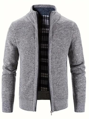 Mens Sweater Cardigan Full Zip Knitted Long Sleeve Sweaters Men Workout Outfits (US, Alpha, Small, Regular, Regular, Light Grey)