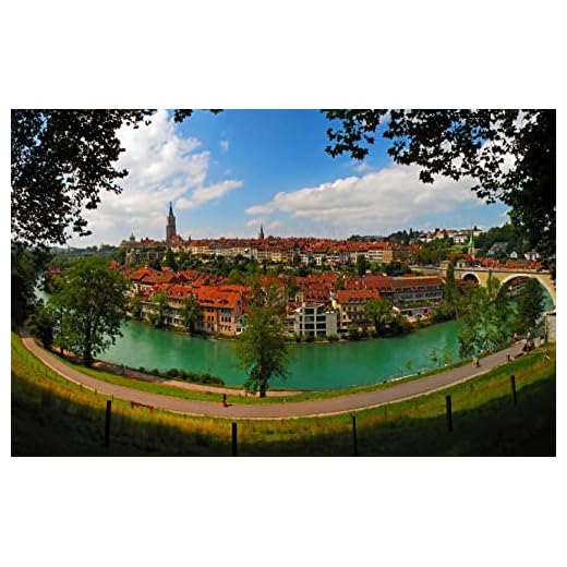 LHJOYSP landskap pussel 500 bitar Stadsbro flod schweiz promenade bern 52x38cm