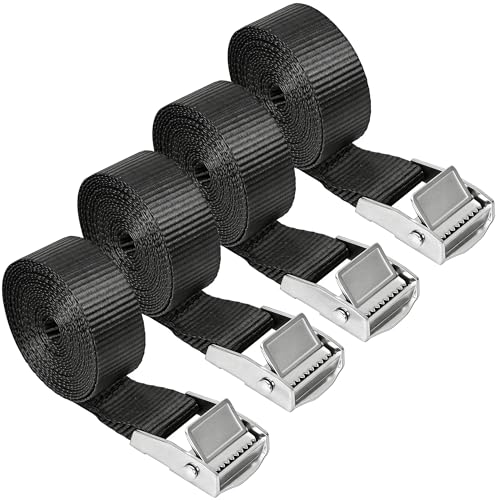 Spanngurte Schwarz 4 Stück 2.5m x 25mm Zurrgurt Spanngurt mit Klemmschloss Belastbarkeit 250 kg Gurtband für Fahrrad Dachbox Auto Gepäck Motorrad mit Haken