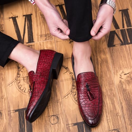 Men's Leather Print Dress Loafers with Tassel Decor Fashion Classic Point Toe Handmade Slip-on Penny Loafer Low Top Non-Slip Luxury Business Formal Shoes3