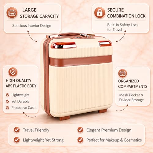 Image of YAGZON Makeup Case Suitcase, Mini Bag, Mini Hard Shell Travel Luggage, Women Portable Water Proof Carrying Suitcase, Organizer Bag, Small Hard Shell Cosmetic Lugge Bag (Off White)