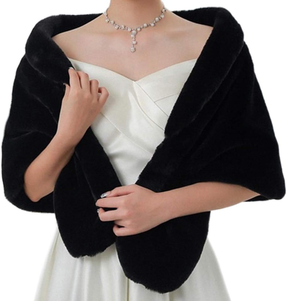 TWINKLEDE Wedding Faux Fur Shawl and Scarfs Bridal Fur Wraps and Shawls Winter Fur Stole for Brides and Bridesmaids