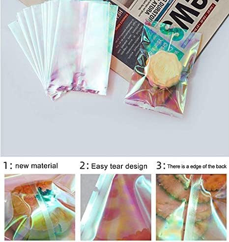 200 Pcs Holographic Packaging Bags,Foil Bags Sealable,Mylar Ziplock Bags,Resealable Bags,Packaging Bags,Holographic Packaging Bags,Sample Bags,Baggies,for Party Favours Food Storage 3x5cm+7x10cm
