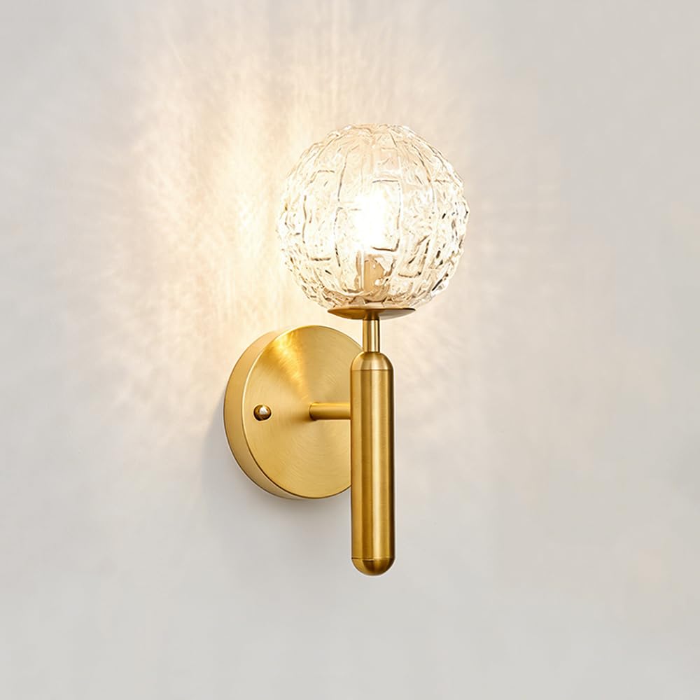 KBUUKYYXouy Milk Glass Modern Wall Sconce Nordic Gold Bathroom Vanity Wall Mounted Light Fixture Mid Century Brushed Brass Wall Lamp Hardwired Globe Wall Lighting for Living Room Hallway Aisle Porch
