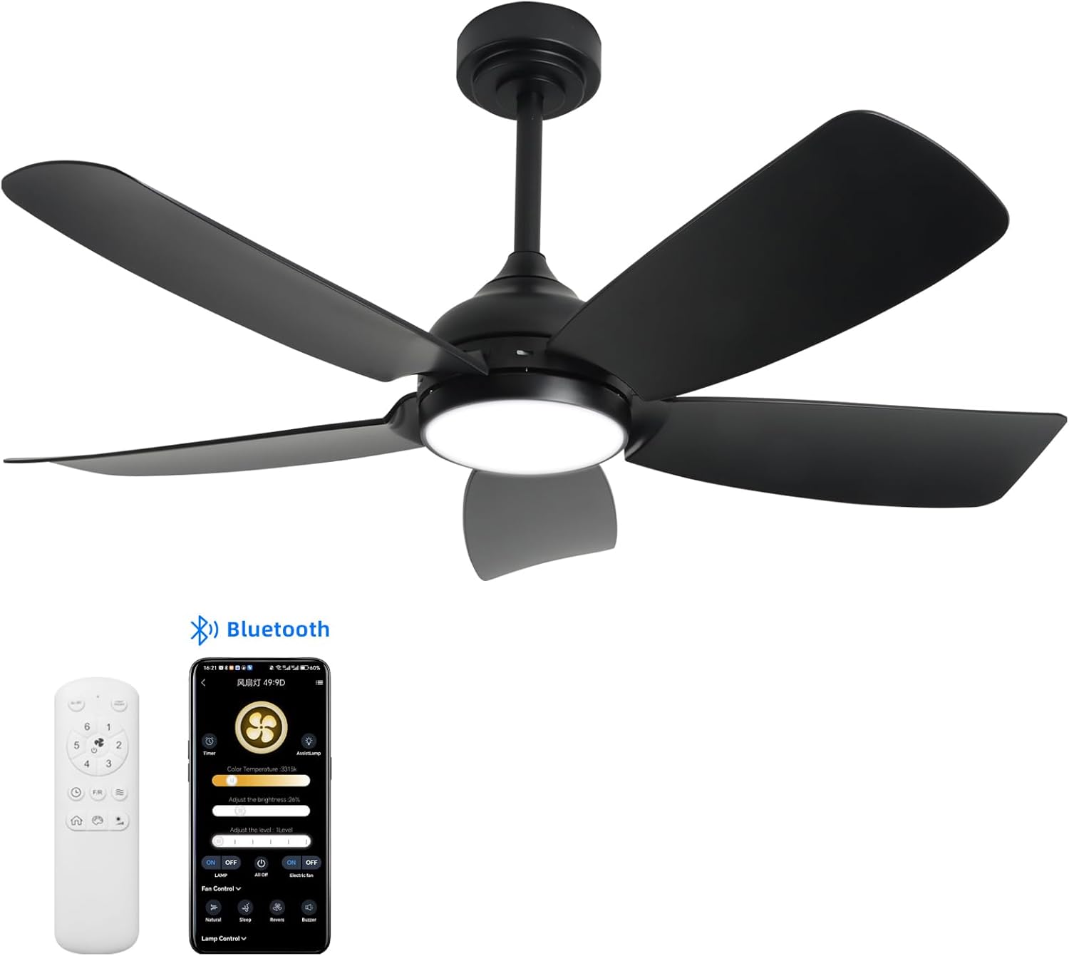 42 inch flush mount ceiling fan with light and Remote Control.5 Blade black ceiling fan flush mount,6 speed Quiet Reversible DC Motor,Low Profile Ceiling Fans for Living Room Bedroom