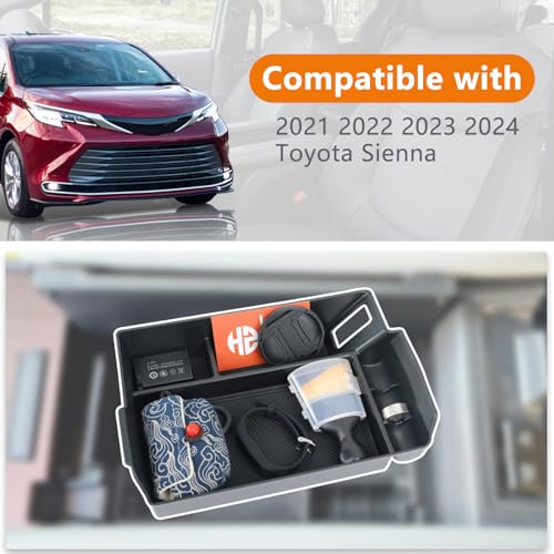 AFEISOL Center Console Organizer Tray with Clean Brush Fits 2021 2022 2023 2024 Toyota Sienna | Armrest Insert Tray | Secondary Storage Box | Interior Container Accessories(4 Storage Compartments)