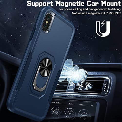 Oterkin Shockproof Iphone X/Xs Case With [360°Rotatable Magnetic Ring Kickstand] [Tempered Glass Screen Protector],Slim Daily Use Phone Case -Blue #TOP4