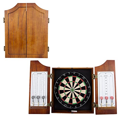 Image of Dart Board Cabinet Set - with 6 Metal-Tip Darts and Dry Erase Scoreboard by Trademark Poker