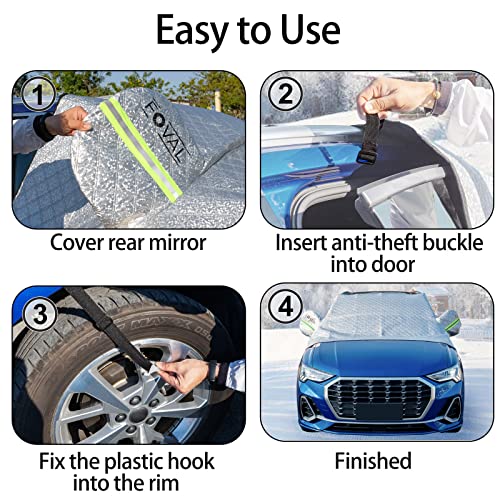 Windshield Snow Cover, Foval Car Windshield Cover For Ice And Snow Frost With Side Mirror Protector, Safe Luminous Strip, 4-Layer Wiper Front Window Protects Cover For Cars Vehicle Gifts For Men&Woman #TOP5