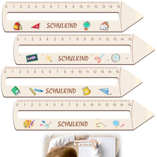 Lesehilfe Kinder 1 Klasse, 4 Stück Personalisiertes Lineal zur Einschulung, Lesehilfe lineal, Lesezeichen Holz Lineal, Lineal mit Lesehilfe personalisiert, Einschulungs Geschenk für Jungen Mädchen