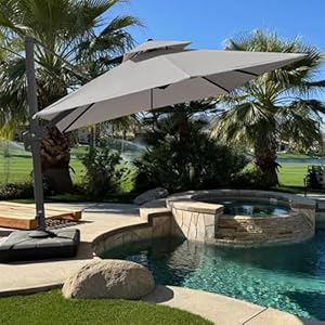 PURPLE LEAF 10 FT Cantilever Umbrella Outdoor Patio Umbrella Large Offset Square Umbrella Windproof Heavy Duty Hanging Outside Umbrella for Patio Light Grey
