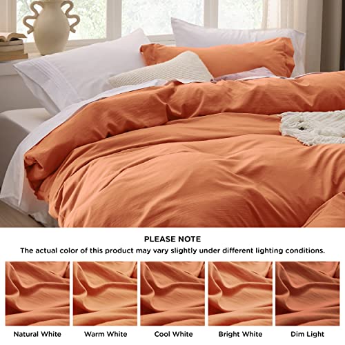 Image of Bedsure Burnt Orange Duvet Cover Twin /Twin XL Size - 2 Pieces Prewashed Cotton-Like Extra Soft Bedding Set, Includes 1 Twin Duvet Cover 68x90 Inches with Zipper Closure & 1 Pillow Sham, No Comforter
