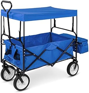 Best Choice Products Folding Utility Cargo Wagon Cart w/Removable Canopy, Cup Holders - Blue
