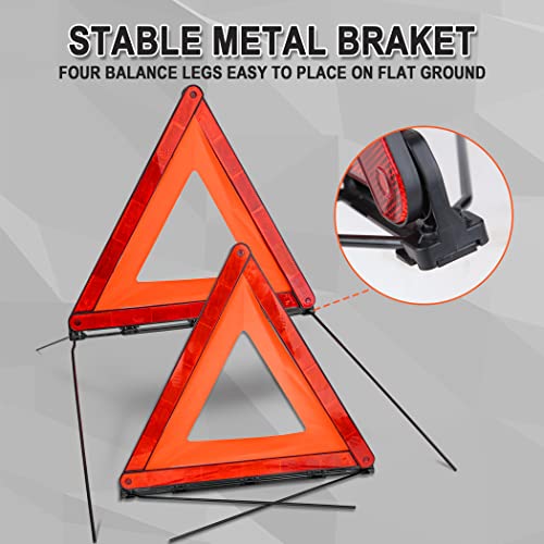 Cartman Foldable Warning Triangle Emergency Warning Triangle Reflector Safety Triangle Kit, Pack Of 3, With Storage Case #TOP2