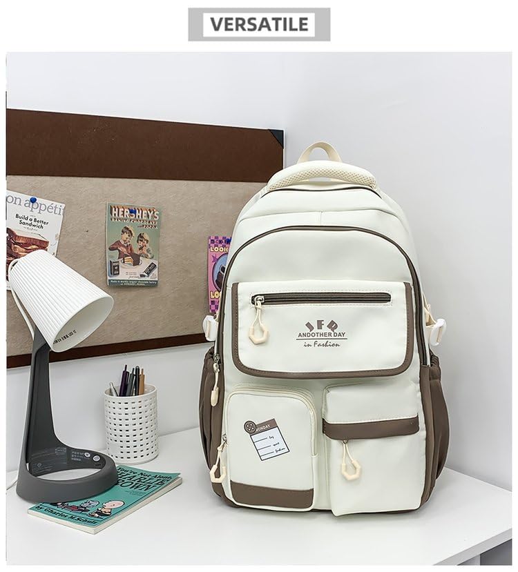 Fashion Backpack for Women Men Aesthetic Simple Design Shoulder Bag Bookbag Trendy Cute Backpack Harajuku Daily Bags (khaki)3