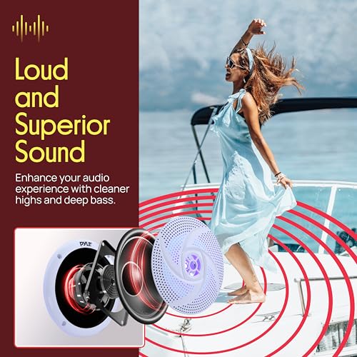 Pyle Marine Speakers - 4 Inch 2 Way Waterproof and Weather Resistant Outdoor Audio Stereo Sound System with LED Lights, 100 Watt Power and Low Profile Slim Style - 1 Pair - PLMRS43WL (White) by Pyle - Image 3
