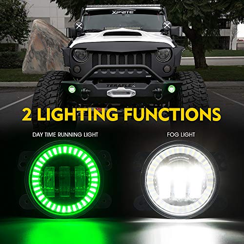 Image of 4 Inch 60W LED Fog Light w /Green Halo DRL Compatible with 07-18 Jeep JK JKU