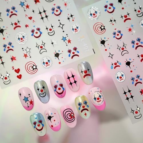Image of Halloween Nail Art Stickers Joker Nail Sticker for Nails Art with Rhinestone Design Star Nail Decals 5d Self Adhesive Nails Charms for Women Girls Manicure DIY Decoration Accessories