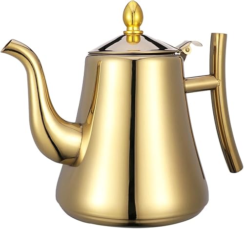 Hemoton Tetera de acero inoxidable Tetera de metal Contenedor de grasa con colador, tetera, tetera, tetera, tetera, infusor de té, olla hotpot