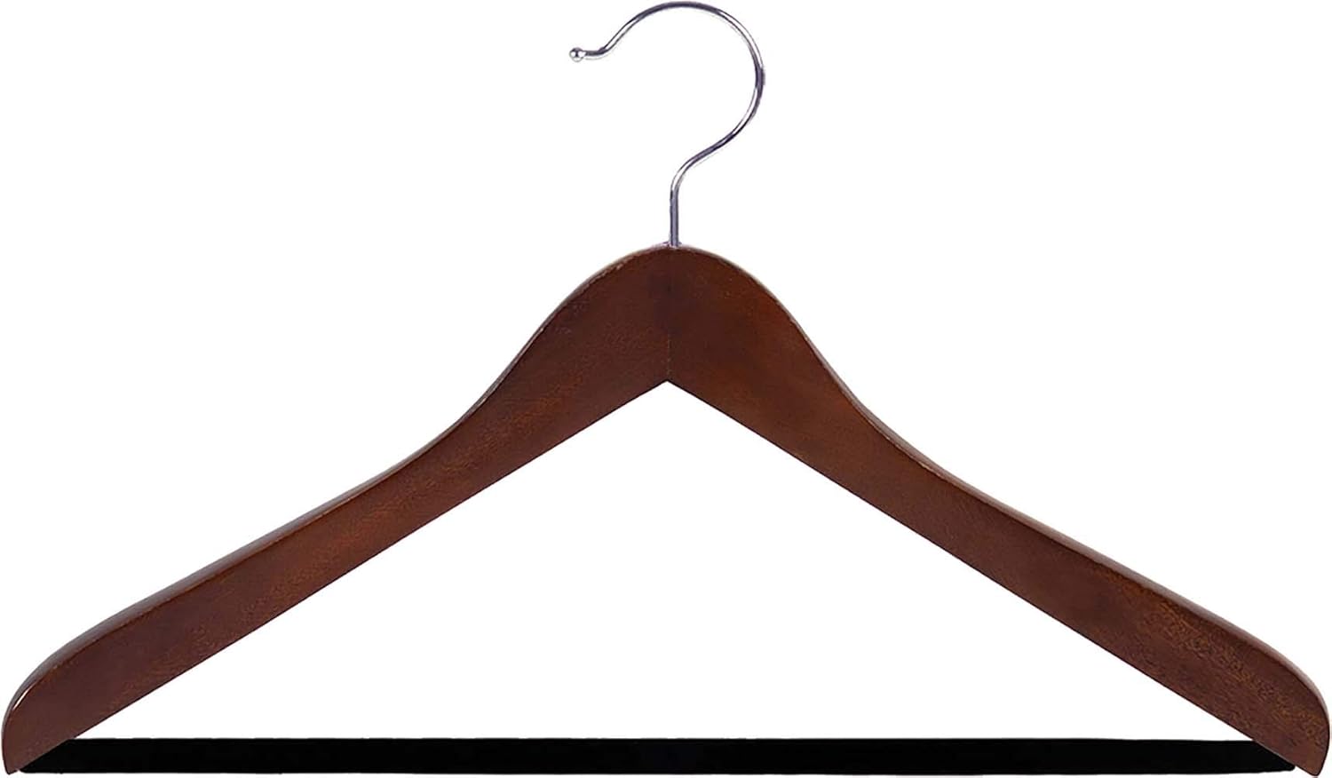 Walnut Finish Wood Suit Hanger with Velvet Flocked Bar in 17" Length X 5/8" Thick with Concave Body and Chrome Hardware, Box of 12