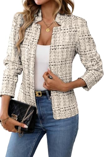 ELLEVEN Womens' Tweed Open Front Blazer Khaki Large