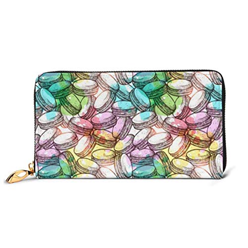 Preisvergleich Produktbild JHGFG Macaroons Sketch Colourful Pattern RFID-Blocking-Reißverschluss für Frauen Geldbörse Echtes Leder Clutch Long Card Holder Organizer Wallets Große Reisetasche