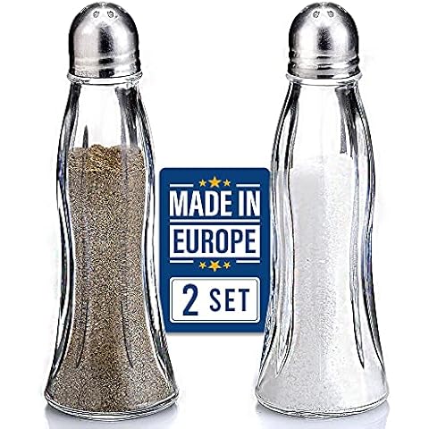 CRYSTALIA Salz und Pfefferstreuer Glasset, 100% Bleifrei, Salz Streuer Glas Cover