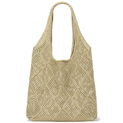 Image of CATMICOO Crochet Beach Bag Tote: Small Knit Bag Summer Shoulder Bag for Vacation