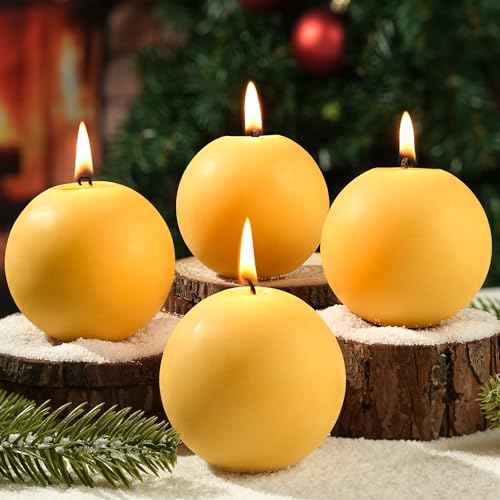 4 Pack Beeswax Round Candles,3 in Hand-Poured Natural Beeswax Candles-