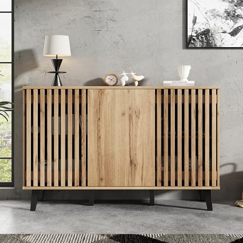 VIVCA Armario lateral, 150 x 40 x 95 cm, mesa auxiliar para sala de estar, aparador, armario ancho de 3 puertas, 6 estantes divididos. Adecuado para sala de estar, dormitorio, oficina y entrada