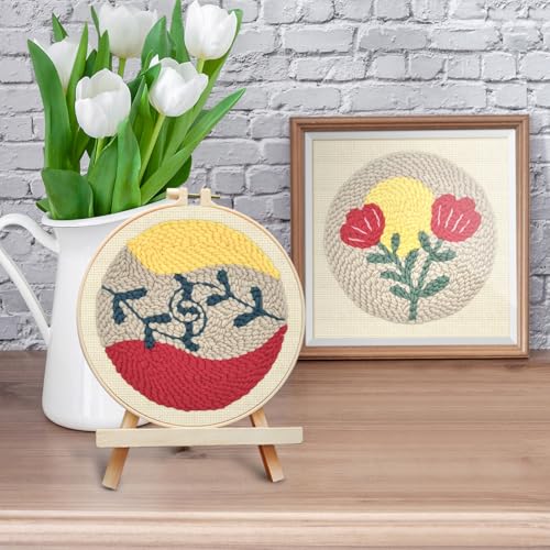 Image of ERKOON Punch Needle Kit Adults Beginners, 2 Pcs DIY Easy Floral Embroidery Set for Starter Art Craft, Needling Punching Project with Patterns, Tools, Yarns, Hoop, Instruction (Rose)