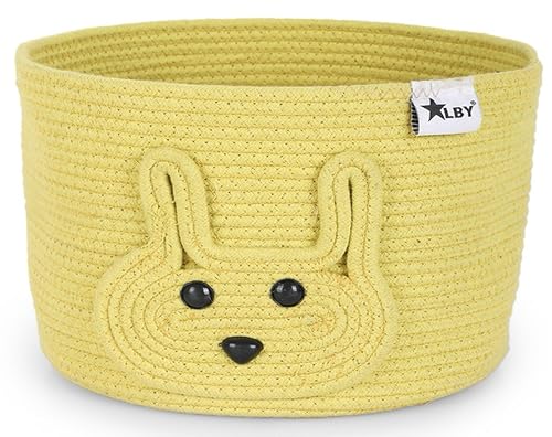 Image of ☆LBY ute Cotton Basket, Handcrafted Woven Storage Planter Basket for Home Decor, Multi-Purpose Bag with Handle for Living Room Bathroom Laundry & Toys cat shape (yellow rab 15x13 inch)