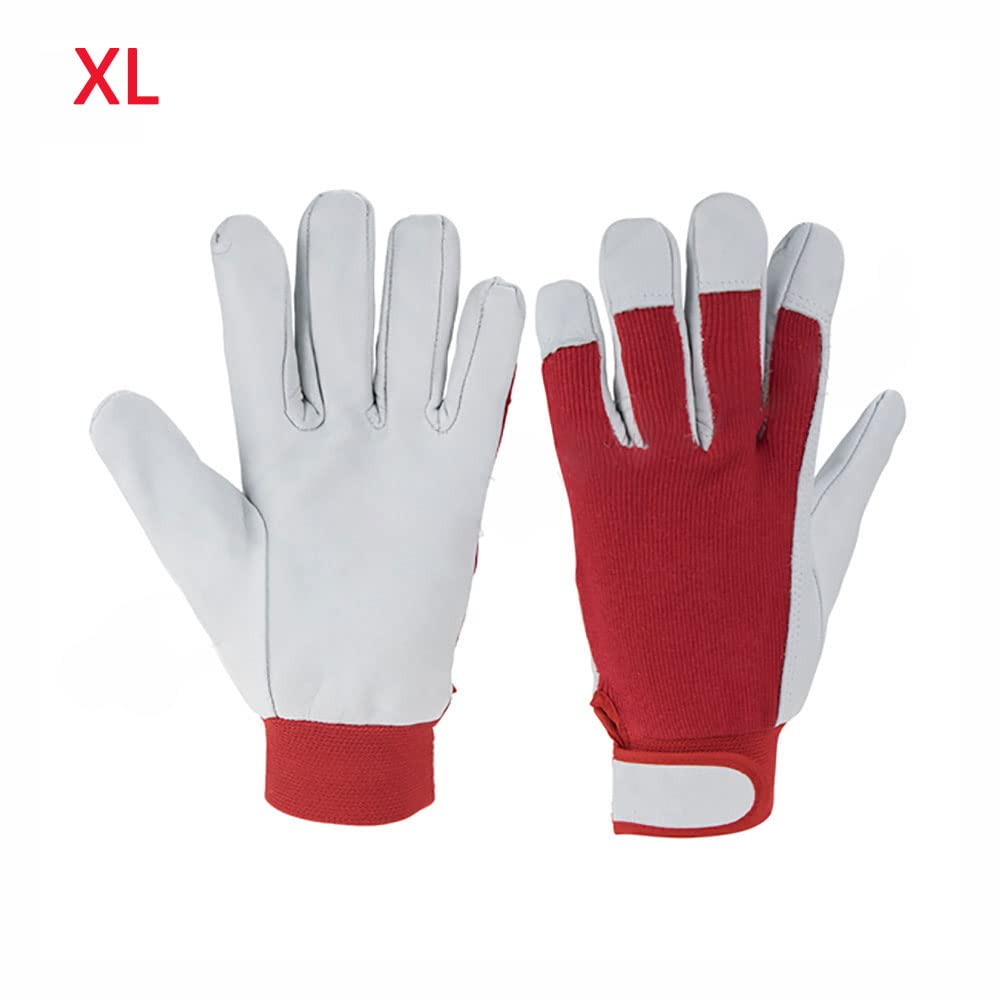 Lot de 5 paires de gants de travail et de jardinage pour homme - En cuir de porc - Souples et respirants - Dos en élasthanne - Taille XL