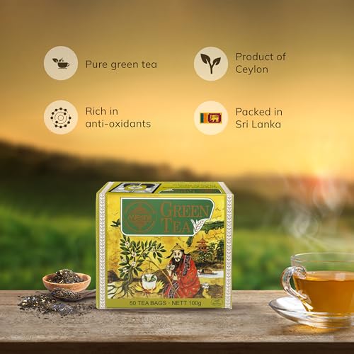 Image of Mlesna Green Tea 100g | 50 Foil-Wrapped Tea Bags | Pure Ceylon Green Tea | Rich in Antioxidant | Imported from Sri Lanka