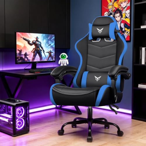 Image of GTPLAYER Gaming Chair for Adults, Big and Tall 300LBS Heavy Duty Office Chair, Ergonomic High Back Lumbar Support and Wide Comfy Cushion with Linkage Armrests for Home Office, Blue