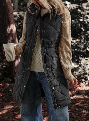 Dokotoo Women's Casual Winter Long Puffer Vest Stand Collar Sleeveless Puffy Jackets Coat with Pockets2