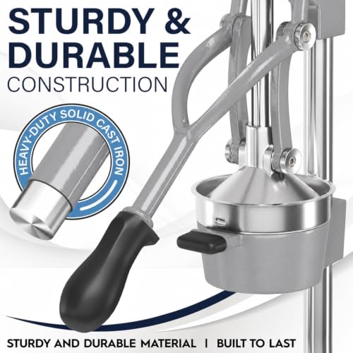 Image of Eurolux Ultra-Premium Cast Iron Juicer | Extra-Large, Heavy Duty, Commercial Grade, Stainless Steel Manual Hand Press Citrus Squeezer For Fresh Orange Juice, Pomegranate, Lemon, and Much More (Gray)