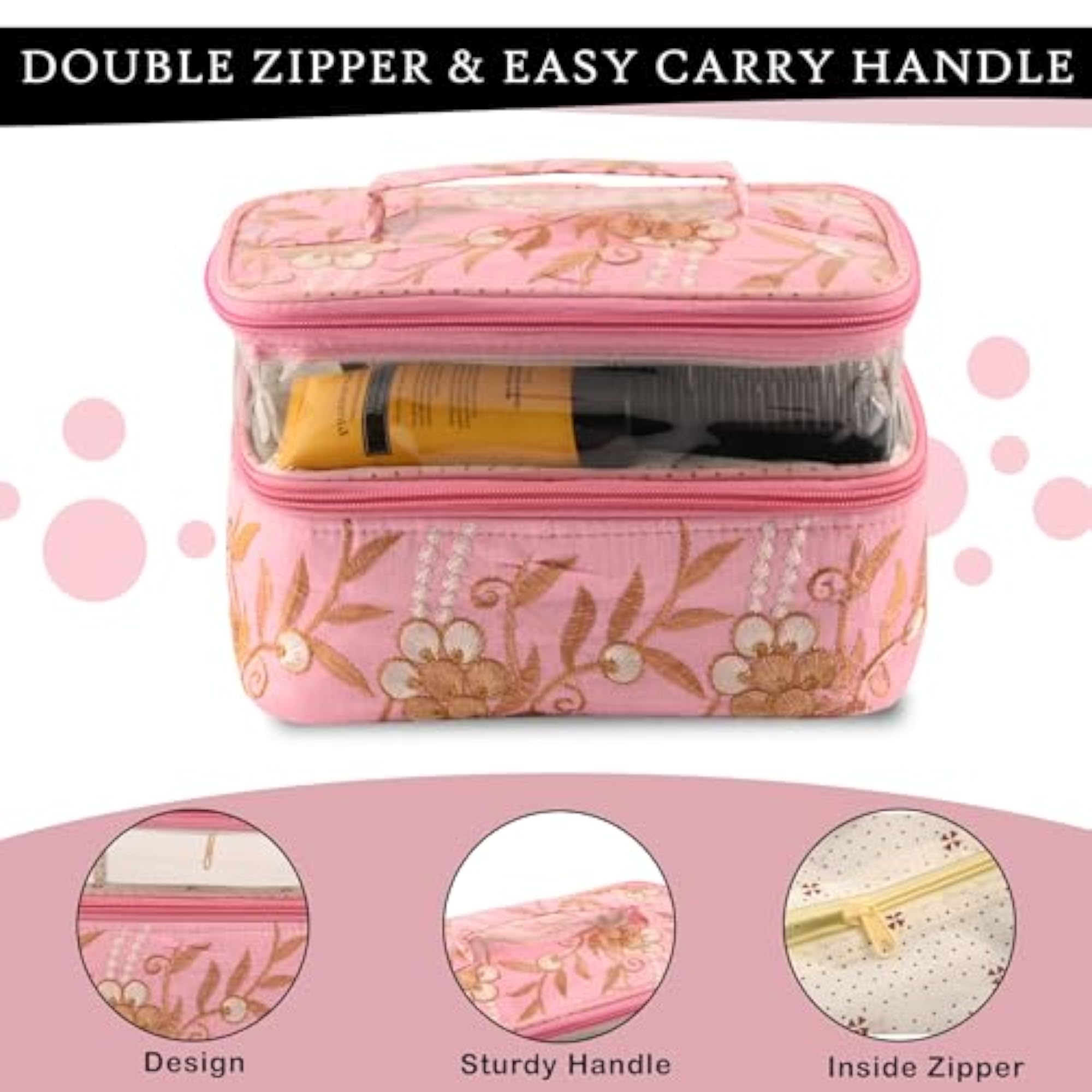 Pack of 2 Dual Layer Cosmetic Bag with Handle