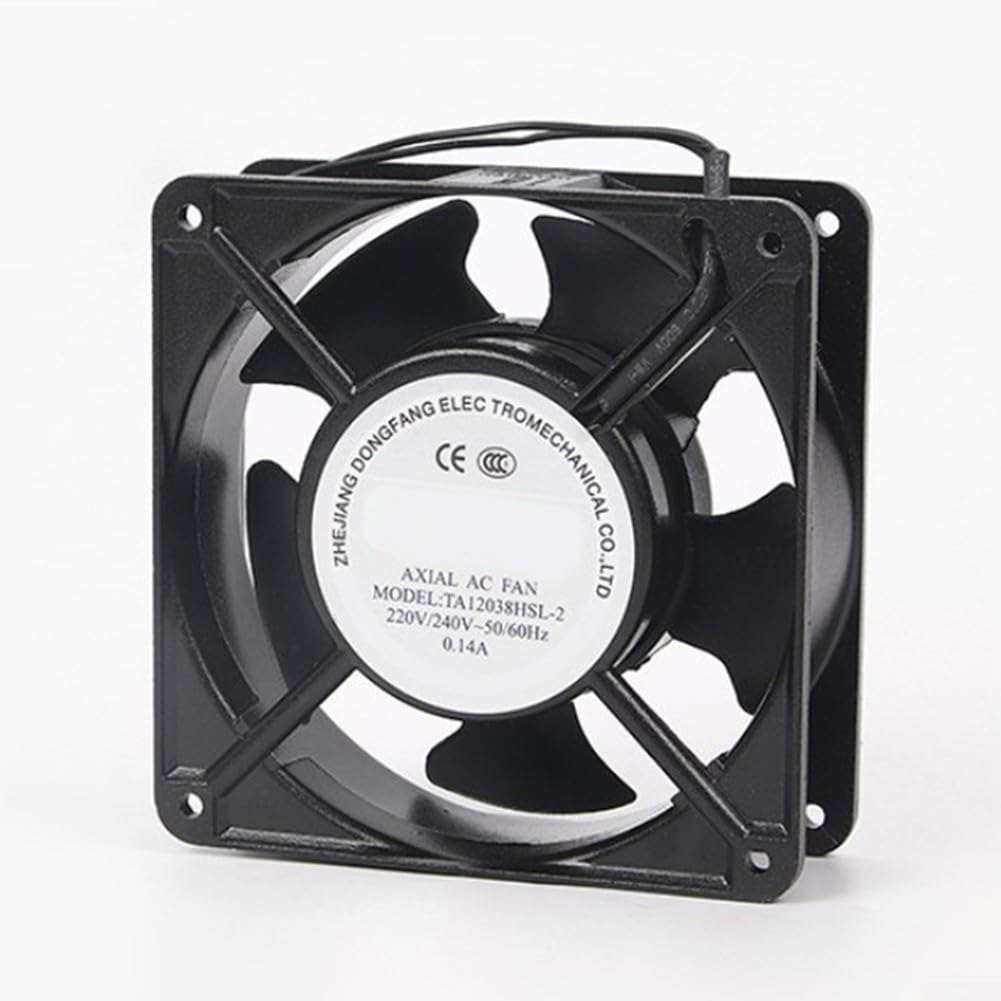 Eawfgtuw Ventilador axial de alta temperatura para inserto de casete de chimenea, ventilador térmico silencioso de hoja de metal de 120 x 120 x 38 mm, flujo de aire eficiente, estufa de leña, caldera
