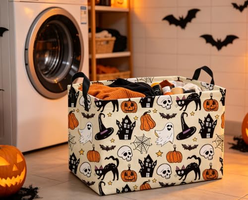 Image of Rectangle Kids Baskets Halloween Basket Cute Storage Bin for Room Decor Gift Basket(Horror Halloween)